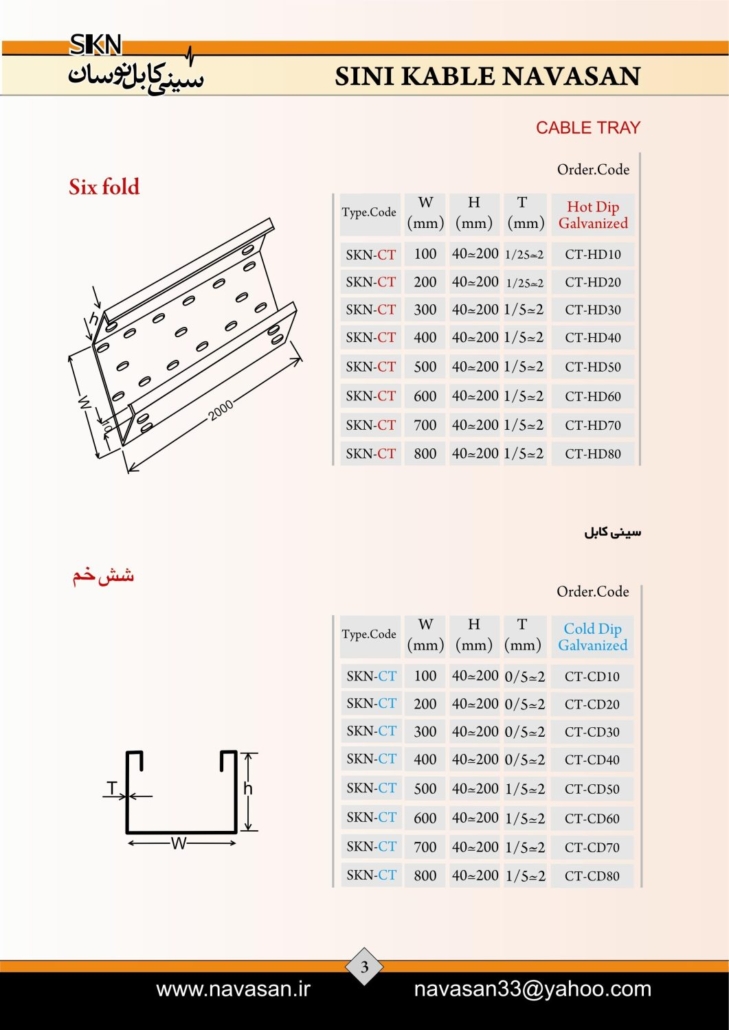 سینی کابل شش خم 