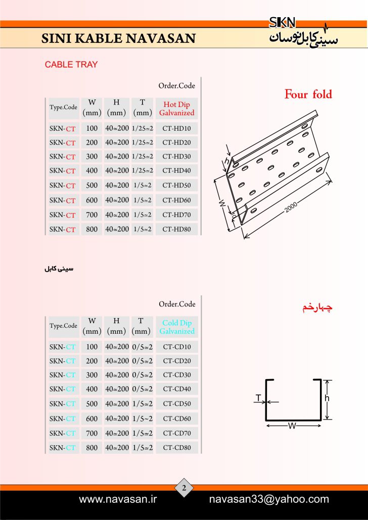 کاتالوگ سینی کابل مشخصات فنی سینی کابل چهار خم گالوانیزه